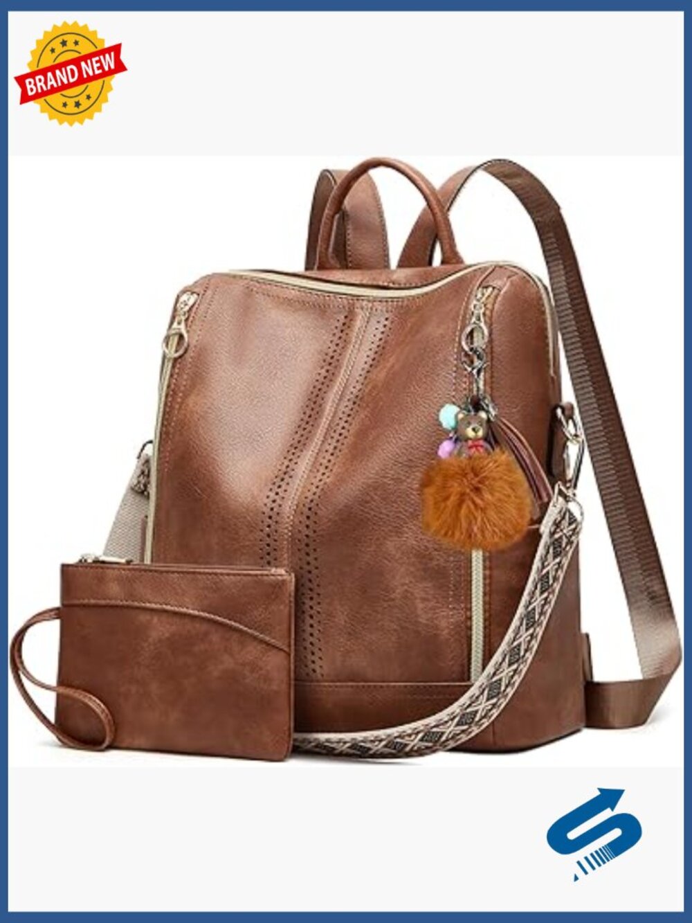 PU Leather Travel Satchel Backpack Convertible Handbag